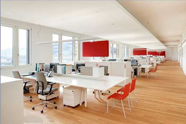 Thiết kế văn phòng làm việc không gian mở với màu sắc nhẹ nhàng, tinh tế