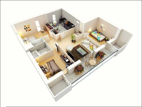 Mẫu thiết kế nội thất chung cư 3 phòng ngủ CC3PN-02