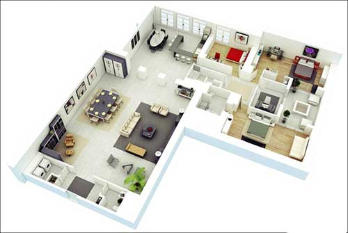 Mẫu thiết kế nội thất chung cư 3 phòng ngủ CC3PN-04