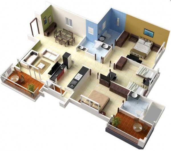 Mẫu thiết kế nội thất chung cư 3 phòng ngủ CC3PN-07