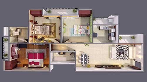 Mẫu thiết kế chung cư 3 phòng ngủ CC3PN-01